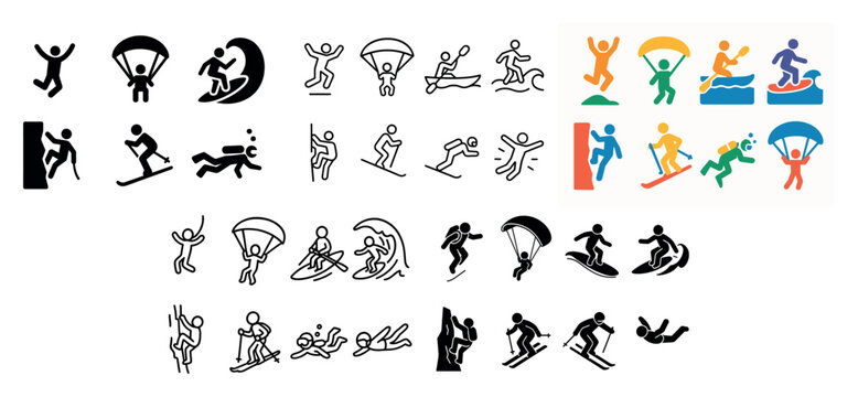 Adventure icons: paragliding and skiing