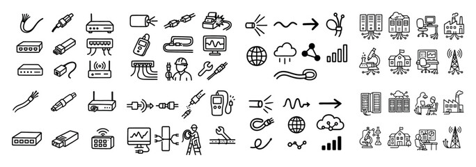 Obraz premium Technology icons: cables, routers, tools