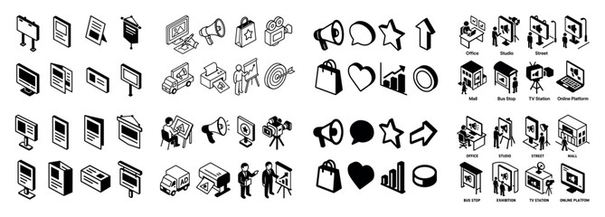 Naklejka premium Business and media icon set overview