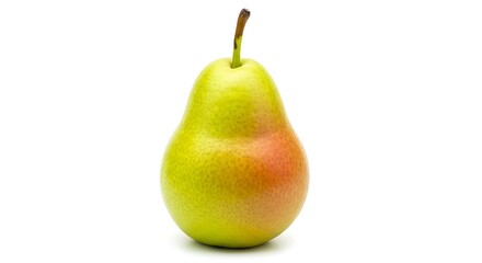 Single ripe green and red pear fruit isolated on white background