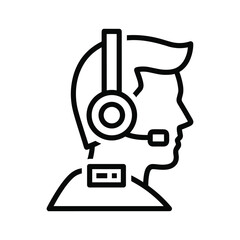 Outline icon of a person wearing a headset with a microphone, representing customer service or communication