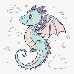 Adorable pastel baby dragon illustration for whimsical projects and designs. Concept Baby dragon, Pastel color, Whimsical design, Fantasy creature, 
