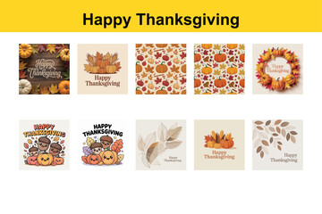 Collection of ten different happy thanksgiving greeting card designs