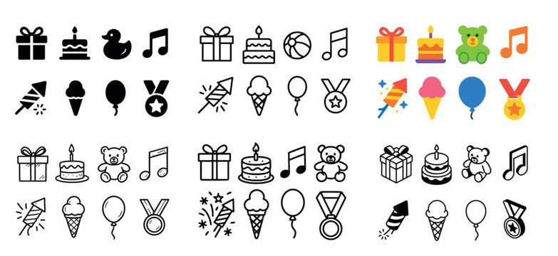 Colorful and minimalist celebration icons