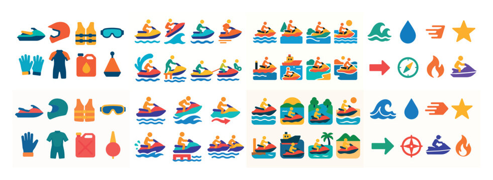 Colorful water sport icons set