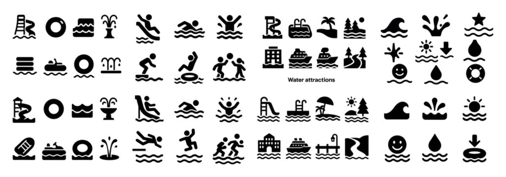 Water attraction icons collection