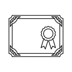 Outline icon of a blank certificate or diploma award with a decorative seal and ribbon, isolated on