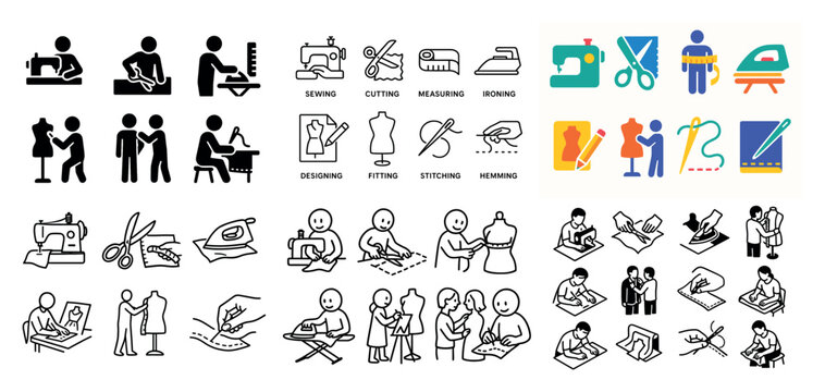Sewing and tailoring icon set collection