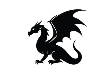 Dragon Silhouette Icon Mythical Creature with Wings and Powerful Pose Vector Illustration