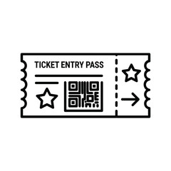 Ticket entry pass with qr code, stars, and arrow icon for event access or admission