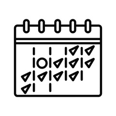 Simple black and white line icon representing a calendar with marked dates, perfect for scheduling and planning concepts isolated on