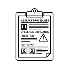 Clipboard with document showing abstract procedures, operation guidelines, and participant information icon