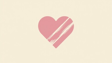 A simple design featuring a pink heart on a white background