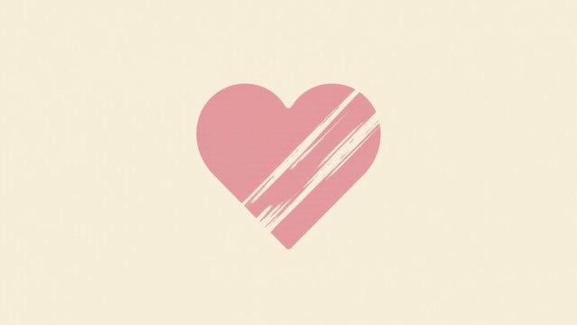 A simple design featuring a pink heart on a white background