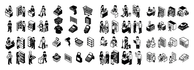 Fototapeta premium Isometric retail scenes collection
