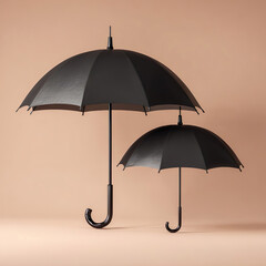 Two Black Umbrellas Standing on a Neutral Background