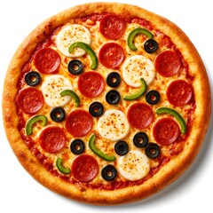 Deluxe Pepperoni, Mozzarella, Olive and Green Pepper Pizza Illustration