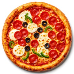 Deluxe Pepperoni, Mozzarella, Olive and Green Pepper Pizza Illustration