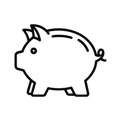 Simple black and white line art icon of a piggy bank representing savings, finance, and investment, isolated on
