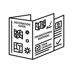 Folded travel brochure or promotional material icon for destination guides and tour catalogs