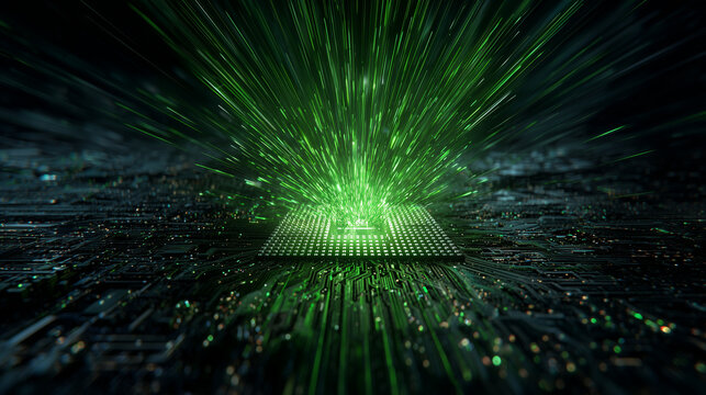 Futuristic GPU Chip Energy Burst - High-Performance Computing Visualization