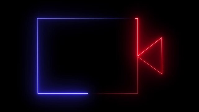glowing neon camera icon isolated , recording, and film themes. Social media video camera icon for app. camera frame pictogram photograph animated