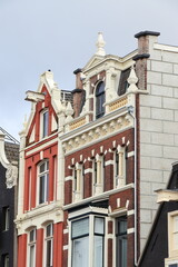 Amsterdam Amstel Street Old House Facades Close Up, Netherlands