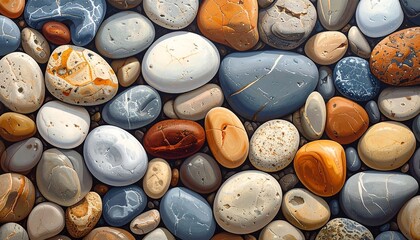 A Captivating Collection: Diverse River Stones Artfully Arranged in Muted Tones