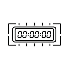 Black and white line icon of a digital timer or stopwatch showing zero time, isolated on