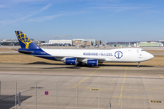 Atlas Air Kuehne + Nagel Boeing 747-8F airplane at Stuttgart airport in Germany