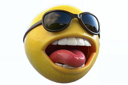 Funny yellow face emoji wearing sunglasses laughing out loud