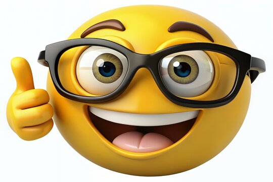 Happy geeky emoji giving a thumbs up