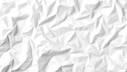 Abstract textured background of crumpled white paper showing deep shadows and bright highlights creating a dynamic surface