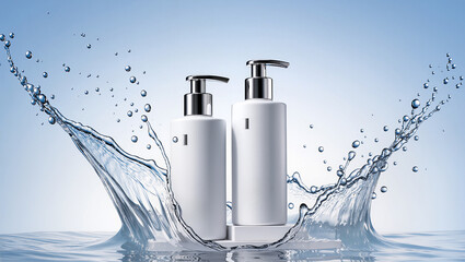 Captivating splash showcasing sleek bottles in clear water