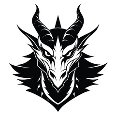 dragon head black and white silhouette on white background