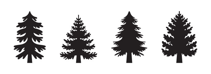 Modern Minimalist Christmas Tree Vector Icon Collection - Geometric Abstract Pine Tree Silhouettes Set
