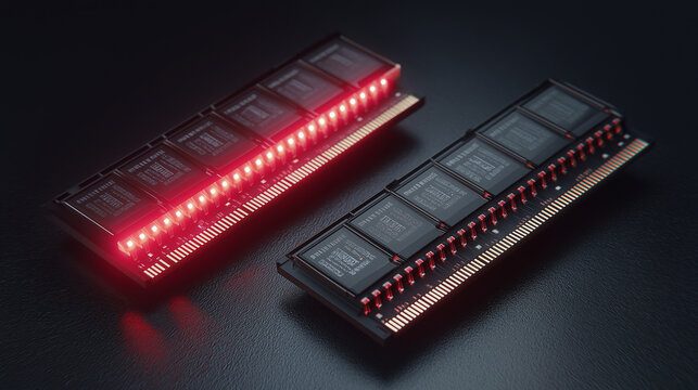 High-Tech Computer Memory Chips NAND and SDRAM Arranged in Symmetric Technological Pattern