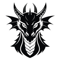 dragon head black and white silhouette on white background