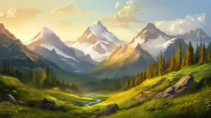 Obraz premium Lush Golden Peaks