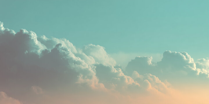 Dreamy pastel sky with soft clouds in warm orange and turquoise gradient, calm and inspiring minimal landscape background
- Powered by Adobe