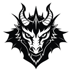 dragon head black and white silhouette on white background