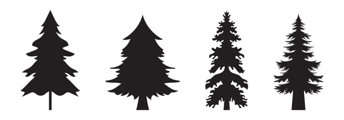 set silhouette of christmas tree, fir tree design vector isolated