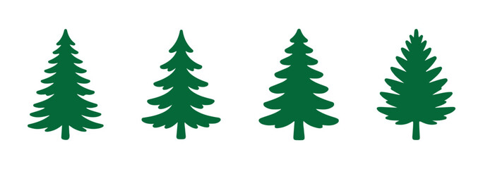 Obraz premium Christmas tree silhouette bundle, black pine icons with varied shapes and trunks, minimalist holiday vector set for seasonal design and decoration