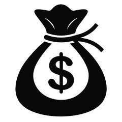 dollar bag icon black and white silhouette on white background