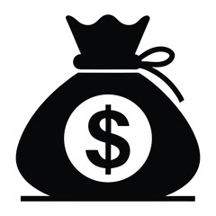 dollar bag icon black and white silhouette on white background