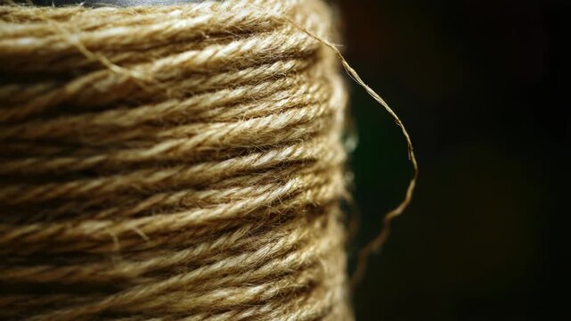 Video A bundle of jute rope tied together in a compact spool, suitable for various uses including crafting and DIY projects
