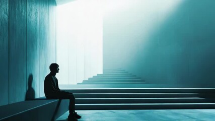 Video A person sitting on a bench in a dimly lit room, perfect for use in scenes of contemplation or introspection
