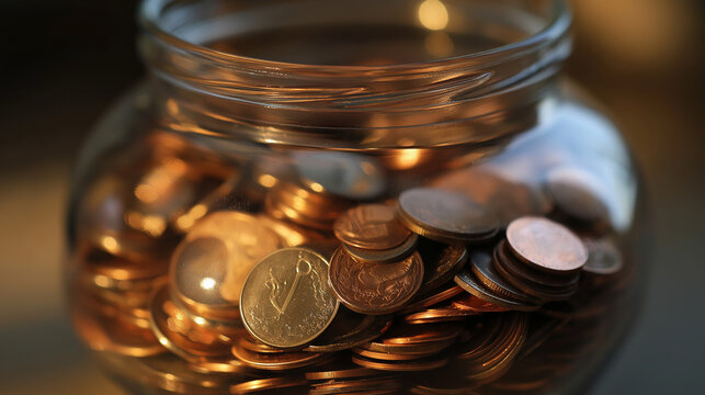 Glass Savings Jar Macro - Financial Planning and Money Saving Concept