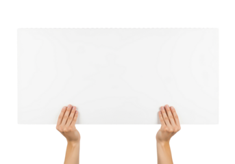Hands Holding Blank White Sign Space for Text or Design for Marketing Use