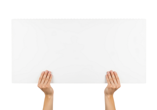 Hands Holding Blank White Sign Space for Text or Design for Marketing Use